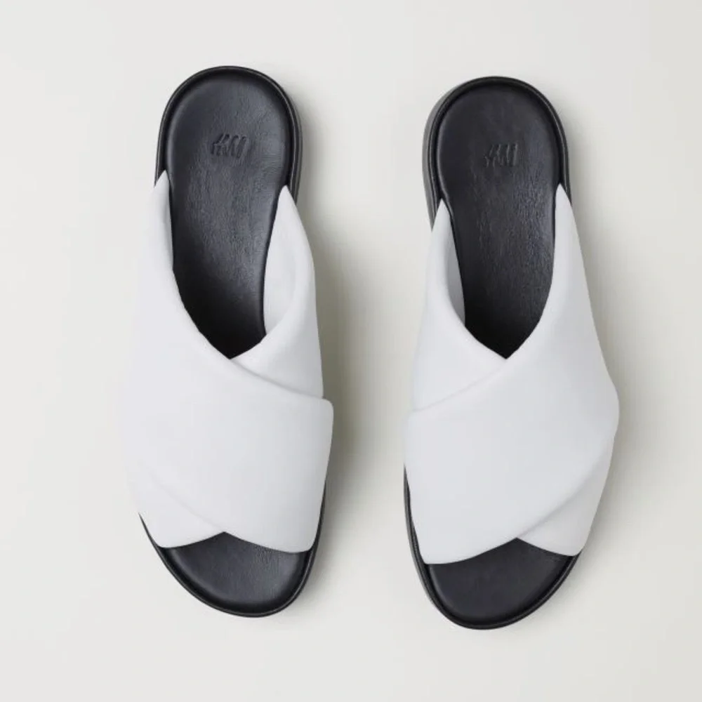 H&M Premium Quality Padded Leather Sandals in White | Size 7